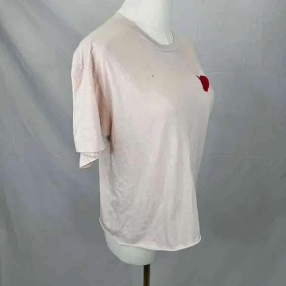 Aviator Nation Cream Short Sleeve T Shirt With Heart Patch Medium Soft Flawed - Picture 8 of 15